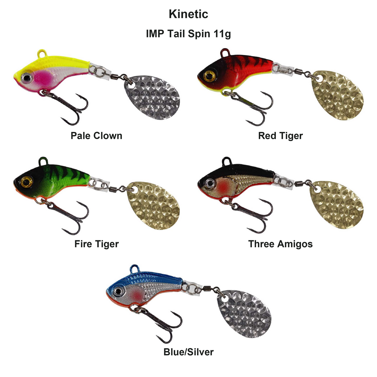 Farveoversigt – Kinetic IMP Tail Spin 11g
