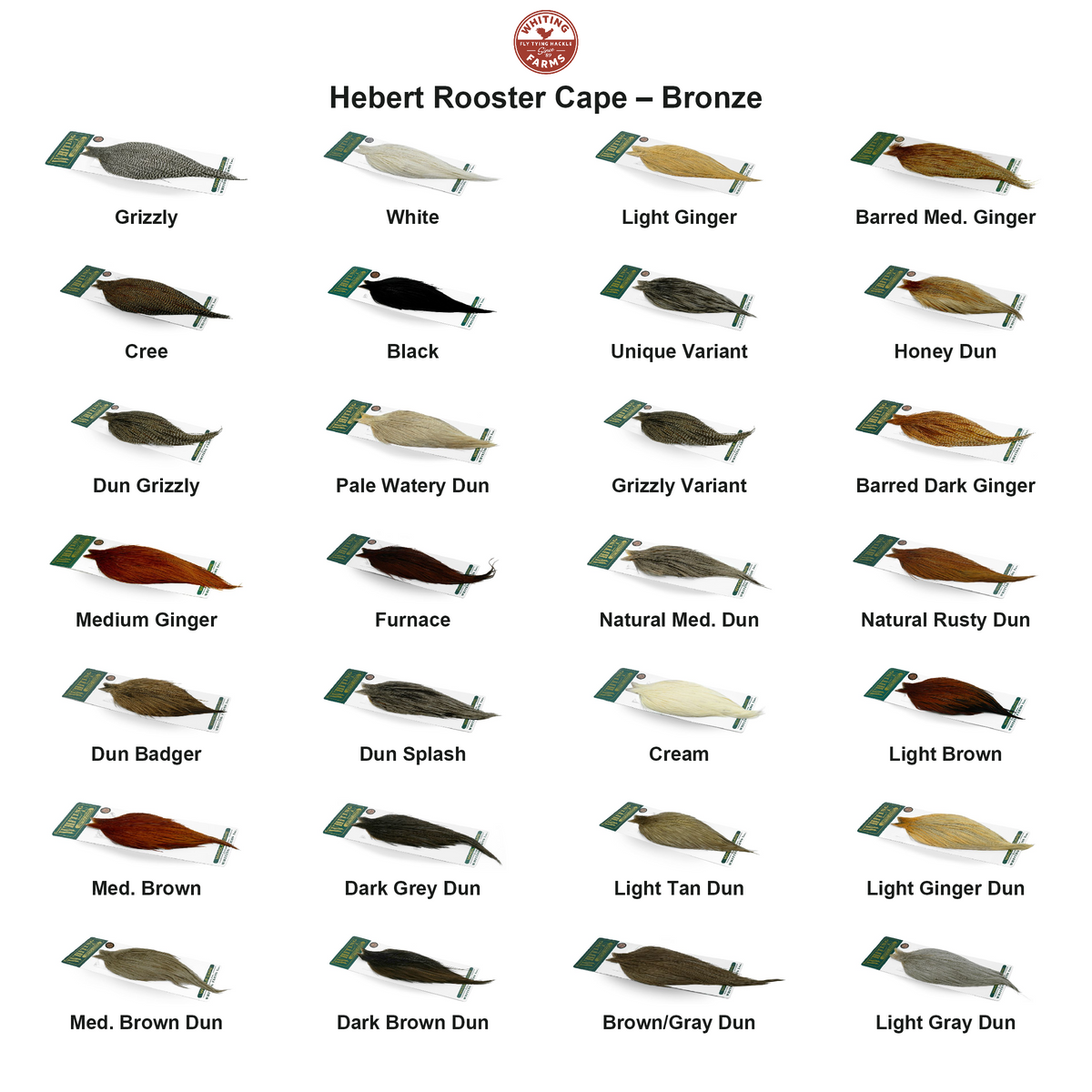 Farveoversigt – Whiting Hebert Rooster Cape – Bronze