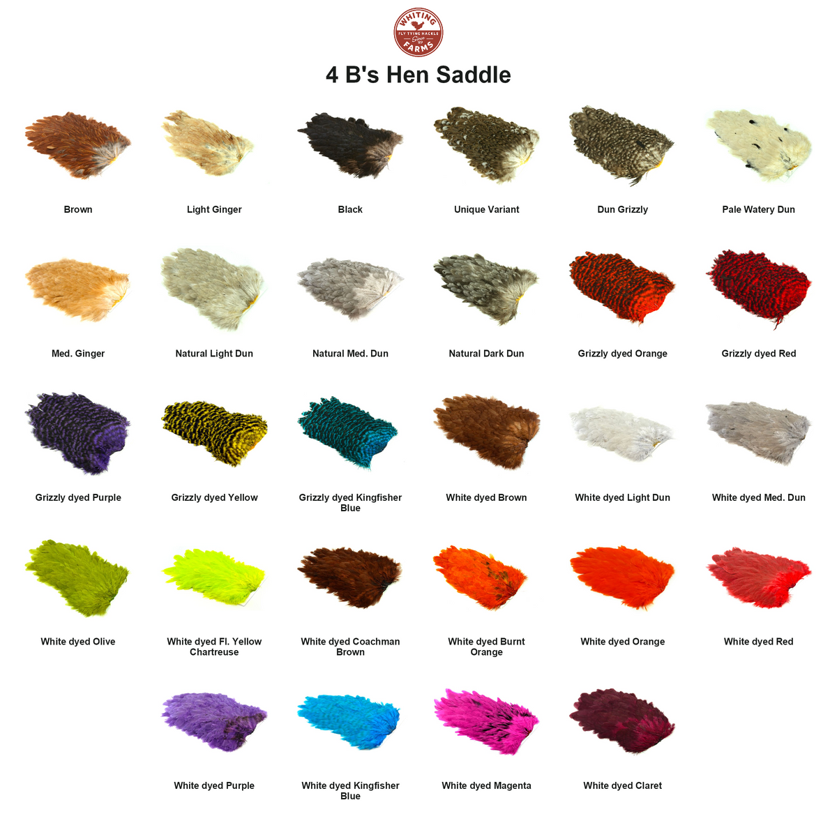 Farveoversigt – Whiting 4 B's Hen Saddle