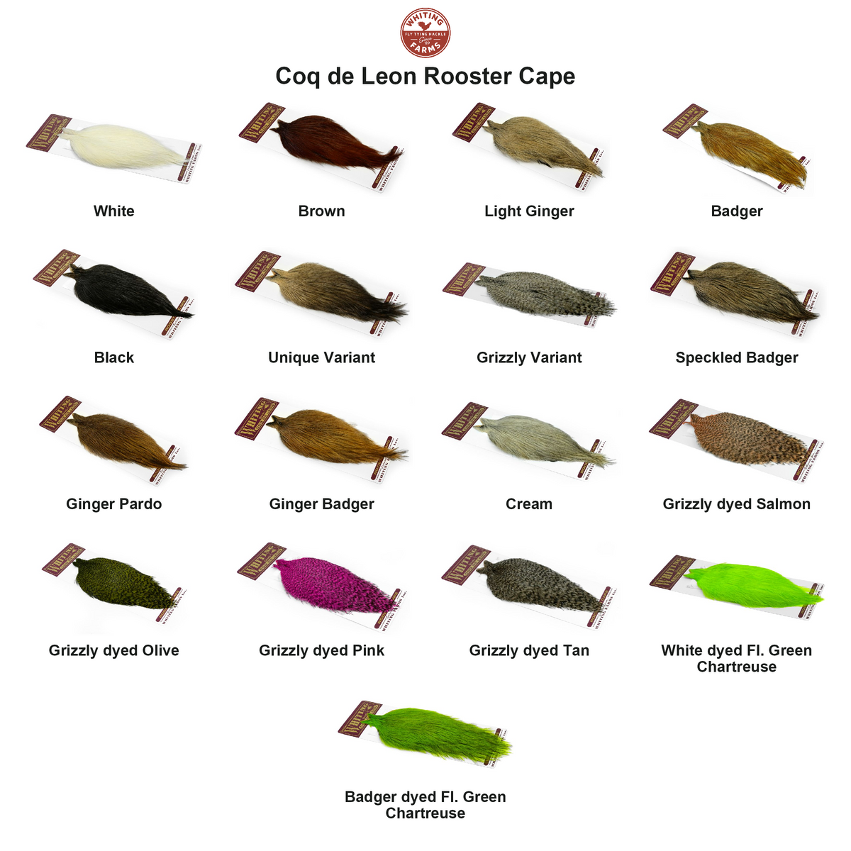 Farveoversigt – Whiting Coq de Leon Rooster Cape
